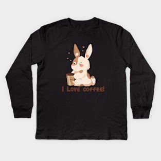 I love Coffee | Kawaii Bunny | Coffee Bunny Kids Long Sleeve T-Shirt